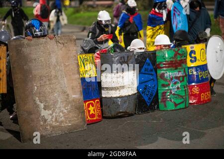 Bogota, Colombie. 11 août 2021. Manifestations de personnes à capuchon à la défense du marais de Tibabuyes situé dans la ville de Suba dans la ville de Bogota (Credit image: © Daniel Garzon Herazo/ZUMA Press Wire) Banque D'Images