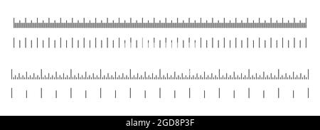 Échelles de mesure en pouces et métriques. Règles en centimètres et en pouces. Cm et dans les outils de mesure de la taille. Illustration plate isolée sur fond blanc. Banque D'Images