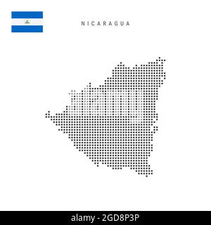 Carte à motif points carrés du Nicaragua. Carte de pixels en pointillés nicaraguayens avec drapeau national isolé sur fond blanc. Illustration. Banque D'Images