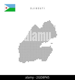 Carte de motif points carrés de Djibouti. Carte de pixels en pointillé djiboutien avec drapeau national isolé sur fond blanc. Illustration. Banque D'Images