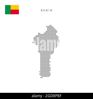 Carte à motif points carrés du Bénin. Carte de pixels en pointillés Dahomey avec drapeau national isolé sur fond blanc. Illustration. Banque D'Images