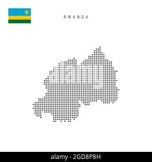 La carte à points du Rwanda. Silhouette simple du Rwanda. Le drapeau ...