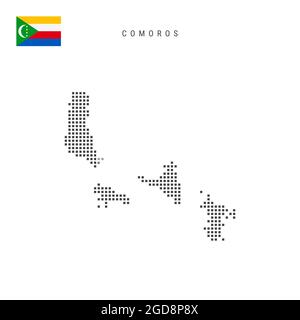 Carte à motif points carrés des Comores. Union des Comores carte des pixels en pointillés avec drapeau national isolé sur fond blanc. Illustration. Banque D'Images