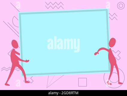 Deux collègues dessin debout portant un grand tableau blanc Unity Partnership. Coéquipiers Design porte un papier vide de grande taille montrant la coopération en matière de travail d'équipe. Illustration de Vecteur