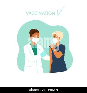 Le médecin vaccine une femme. Vaccination contre le coronavirus. Illustration vectorielle de style plat Illustration de Vecteur