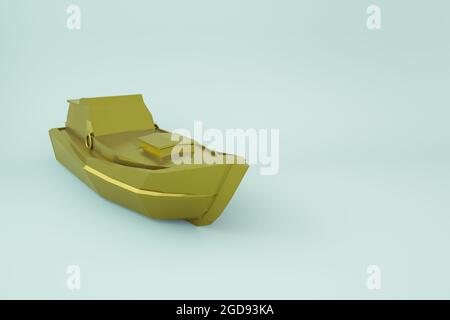 modèle 3d d'un bateau, bateau à moteur sur un fond blanc isolé. Doré, bateau à moteur jaune, hors-bord. Revêtement or. Graphiques 3D, gros plan Banque D'Images