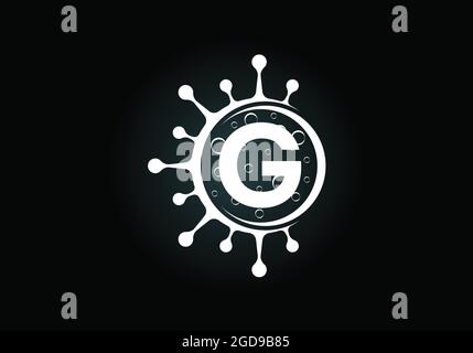Lettre initiale du monogramme G avec cellules du coronavirus. Logo Lab signe symbole dessin vectoriel Illustration. Emblème de police. Virus Corona (Covid-19). Arrêt Corona Illustration de Vecteur
