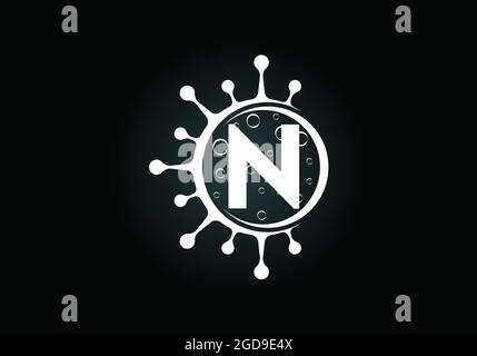 Lettre N initiale du monogramme avec les cellules du coronavirus. Logo Lab signe symbole dessin vectoriel Illustration. Emblème de police. Virus Corona (Covid-19). Arrêt Corona Illustration de Vecteur