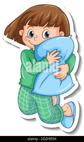Modèle d'autocollant avec une fille portant un pyjama isolé illustration Illustration de Vecteur