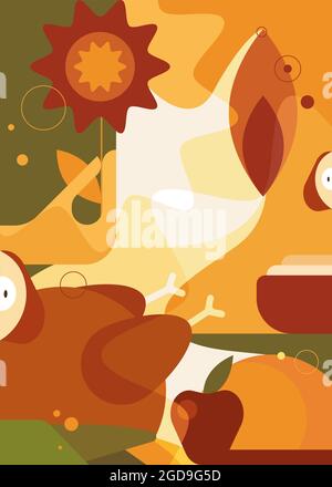 Affiche de Thanksgiving abstraite. Carte postale des fêtes dans un style plat. Illustration de Vecteur
