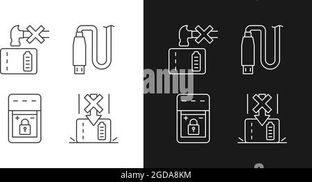 PowerBank pour téléphone utilisateur linéaire icônes d'étiquette définies pour le mode sombre et clair Illustration de Vecteur