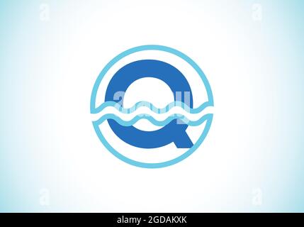 Initiale Q monogramme alphabet dans un cercle avec des vagues d'eau. Logo vague d'eau. Logo pour l'océan, les affaires liées à la mer et l'identité de l'entreprise Illustration de Vecteur