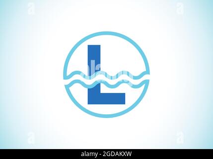 Lettre L initiale du monogramme dans un cercle avec des vagues d'eau. Logo vague d'eau. Logo pour l'océan, les affaires liées à la mer et l'identité de l'entreprise Illustration de Vecteur