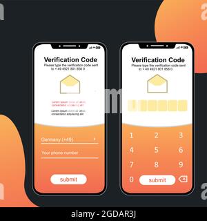 Processus de vérification du code par numéro de téléphone. Autorisation. Conception de l'autorisation. Conception UI UX Illustration de Vecteur