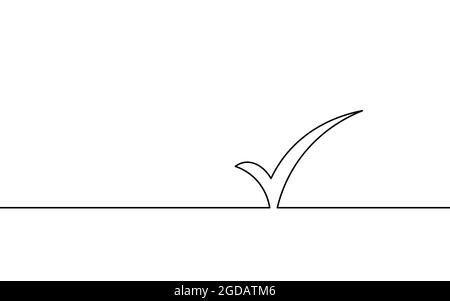 Silhouette d'icône de vérification de ligne continue unique. Conception de l'élément droit approuvée. Une illustration de mise en plan de contour d'esquisse Banque D'Images