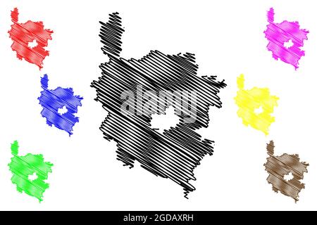 District d'Amberg-Sulzbach (République fédérale d'Allemagne, district rural Haut-Palatinat, État libre de Bavière) carte illustration vectorielle, scribble sketc Illustration de Vecteur