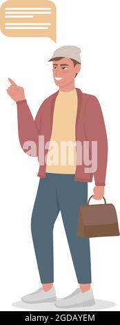 Personnage de vecteur de couleur semi-plat à talker mâle compulsif Illustration de Vecteur