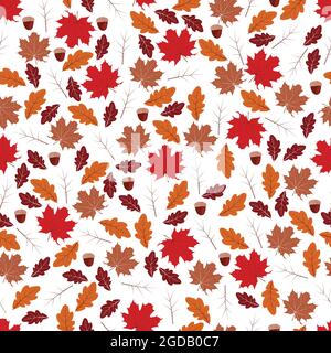 Motif avec feuilles et branches aux couleurs de l'automne sur fond transparent. Illustration de Vecteur