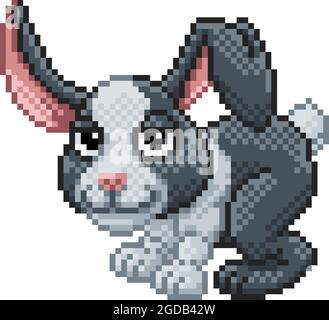 Dessin animé de jeu vidéo animal rétro de l'art pixel de lapin Illustration de Vecteur