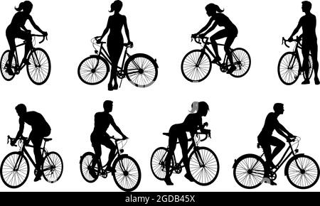 Vélo Vélo cyclistes Silhouettes Set Illustration de Vecteur