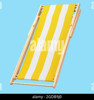 Chaise de plage à rayures jaunes isolée sur fond bleu. rendu 3d des vacances sur la plage et l'océan et des escapades estivales Banque D'Images