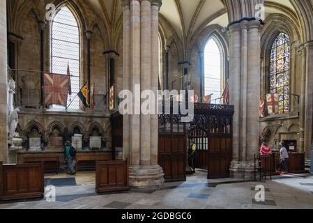 Chapelles militaires, Beverley Minster, trois chapelles commémorant les soldats morts dans les deux guerres mondiales, Beverley, Yorkshire UK Banque D'Images