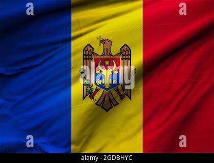 Drapeau de la République de Moldova soufflant dans le vent. Texture d'arrière-plan. Chișinău. Illustration 3d. Rendu 3d. Banque D'Images