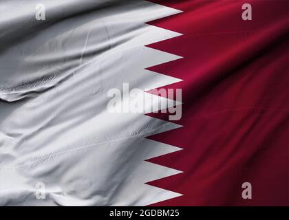 Drapeau de l'état du Qatar soufflant dans le vent. Texture d'arrière-plan. Doha. Illustration 3d. Rendu 3d. Banque D'Images