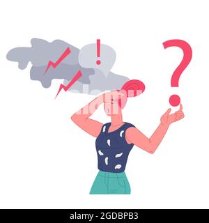 Contrarié femme confuse ayant un problème non résolu, vecteur plat isolé. Illustration de Vecteur