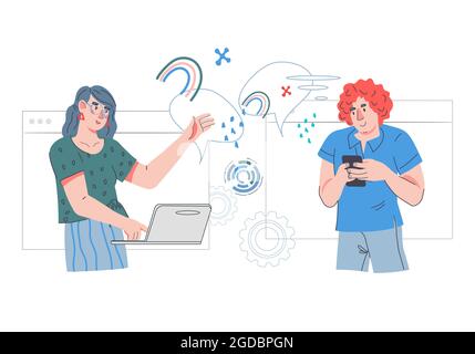 Appels vidéo en ligne, présentation vidéo et formation professionnelle, vecteur plat isolé. Illustration de Vecteur