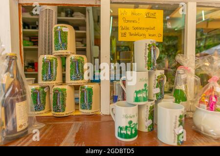 Kiosque à Hochwiese Wasserfall, avis: Pas de jetons, lire le menu avant de commander, réserve de biosphère de l'Alb souabe, Bade-Wurtemberg, Allemagne du Sud, Banque D'Images