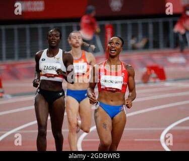 Tokyo, Kanto, Japon. 1er août 2021. Jasmine Camacho-Quinn (PUR) réagit après avoir disputé la demi-finale féminine de 100m haies 3 pendant les Jeux Olympiques d'été de Tokyo 2020 au stade olympique. (Image de crédit : © David McIntyre/ZUMA Press Wire) Banque D'Images