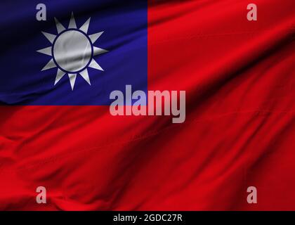 Drapeau de Taïwan soufflant dans le vent. Texture d'arrière-plan. Taipei. Illustration 3d. Rendu 3d. Banque D'Images