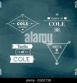Retour à l'école en espagnol. « Vuelta al cole ». Mise en place : bienvenue sur les étiquettes de rentrée. Illustration vectorielle, conception plate Illustration de Vecteur