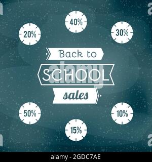Retour à l'école. Mise en place : bienvenue dans les étiquettes scolaires avec des remises en pourcentage. Illustration vectorielle, conception plate Illustration de Vecteur