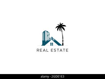 Logo immobilier avec gabarit de palmier Illustration de Vecteur