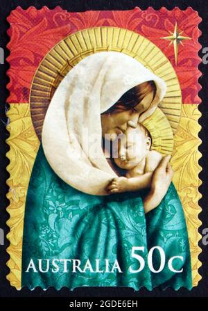 AUSTRALIE - VERS 2008 : un timbre imprimé en Australie montre Madonna et l'enfant, Noël, vers 2008 Banque D'Images