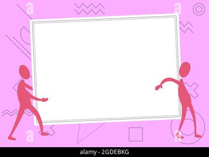 Deux collègues dessin debout portant un grand tableau blanc Unity Partnership. Coéquipiers Design porte un papier vide de grande taille montrant la coopération en matière de travail d'équipe. Illustration de Vecteur