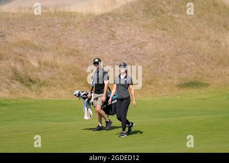 Leven, Royaume-Uni. 10 août 2021. Annabel Dimmock (Angleterre) lors d'une séance d'entraînement de l'Open d'Écosse des femmes du Golf Trust à Dumbarnie Links, Leven, Fife, Écosse. Crédit: SPP Sport presse photo. /Alamy Live News Banque D'Images