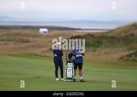 Leven, Royaume-Uni. 11 août 2021. Georgia Hall (Angleterre) pendant le pro-am au Trust Golf Women's Scottish Open à Dumbarnie Links, Leven, Fife, Écosse. Crédit: SPP Sport presse photo. /Alamy Live News Banque D'Images