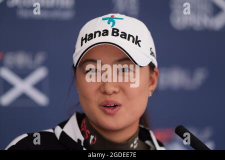 Leven, Royaume-Uni. 11 août 2021. Minjee Lee (Australie) participe à une conférence de presse virtuelle à l'Open d'Écosse des femmes du Golf Trust à Dumbarnie Links, Leven, Fife, Écosse. Crédit: SPP Sport presse photo. /Alamy Live News Banque D'Images