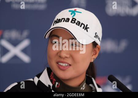 Leven, Royaume-Uni. 11 août 2021. Minjee Lee (Australie) participe à une conférence de presse virtuelle à l'Open d'Écosse des femmes du Golf Trust à Dumbarnie Links, Leven, Fife, Écosse. Crédit: SPP Sport presse photo. /Alamy Live News Banque D'Images