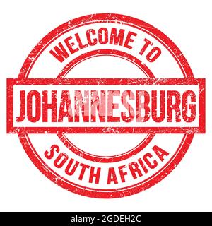 BIENVENUE À JOHANNESBURG - AFRIQUE DU SUD, mots écrits sur le timbre simple rond rouge Banque D'Images