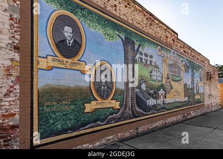 Greenville, Géorgie, États-Unis-nov 14, 2020: Grande murale représentant le passé et le patrimoine de Greenville rendu possible par Go Georgia Arts Banque D'Images