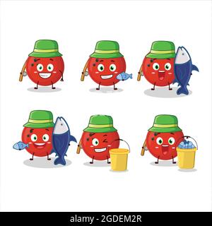 Une photo de dessin animé de boule de bowling de pêcheur capture un gros poisson. Illustration vectorielle Illustration de Vecteur