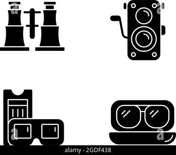Icônes de glyphe noir vintage authentiques placées sur un espace blanc Illustration de Vecteur