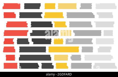 Adhésif blanc, noir, noir, jaune de différentes tailles, collant, masquant, ruban adhésif pour conduits, morceaux de papier Illustration de Vecteur