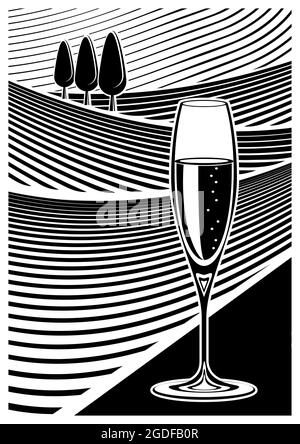 COUPE DE CHAMPAGNE ET DE VIGNES Illustration de Vecteur