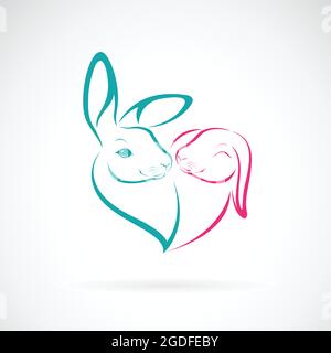 Vecteur de deux têtes de lapin sur fond blanc. Animaux sauvages. Logo ou icône lapin. Expression de l'amour. Illustration vectorielle superposée facile à modifier Illustration de Vecteur