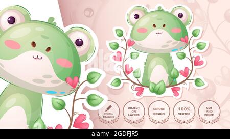 Joli animal grenouille - joli autocollant Illustration de Vecteur
